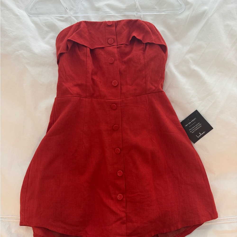 Lulu's Red Strapless Button-Up Dress